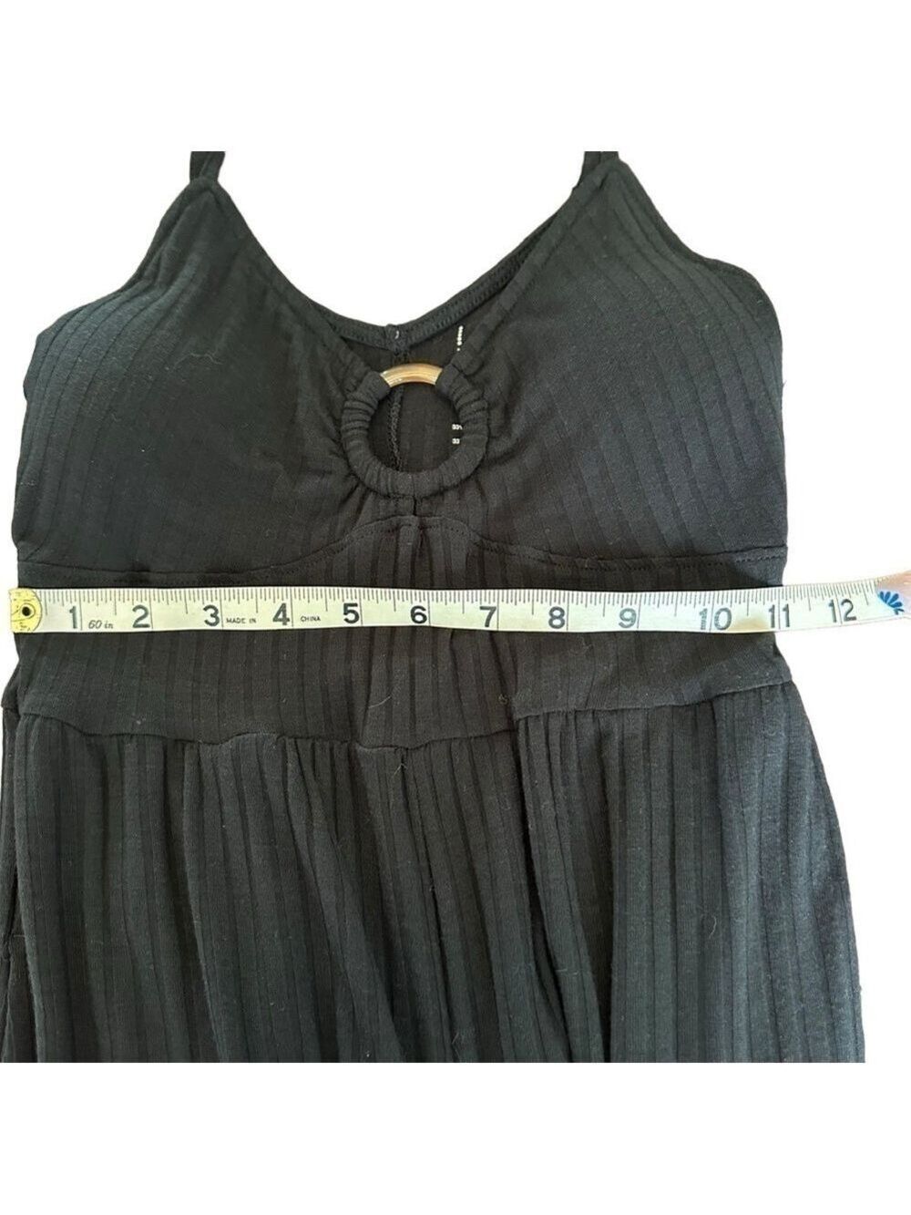 SO Kohl’s O-Ring Ribbed Black Luxe Spaghetti Strap Jumpsuit With Pockets NWT XS - Picture 6 of 8